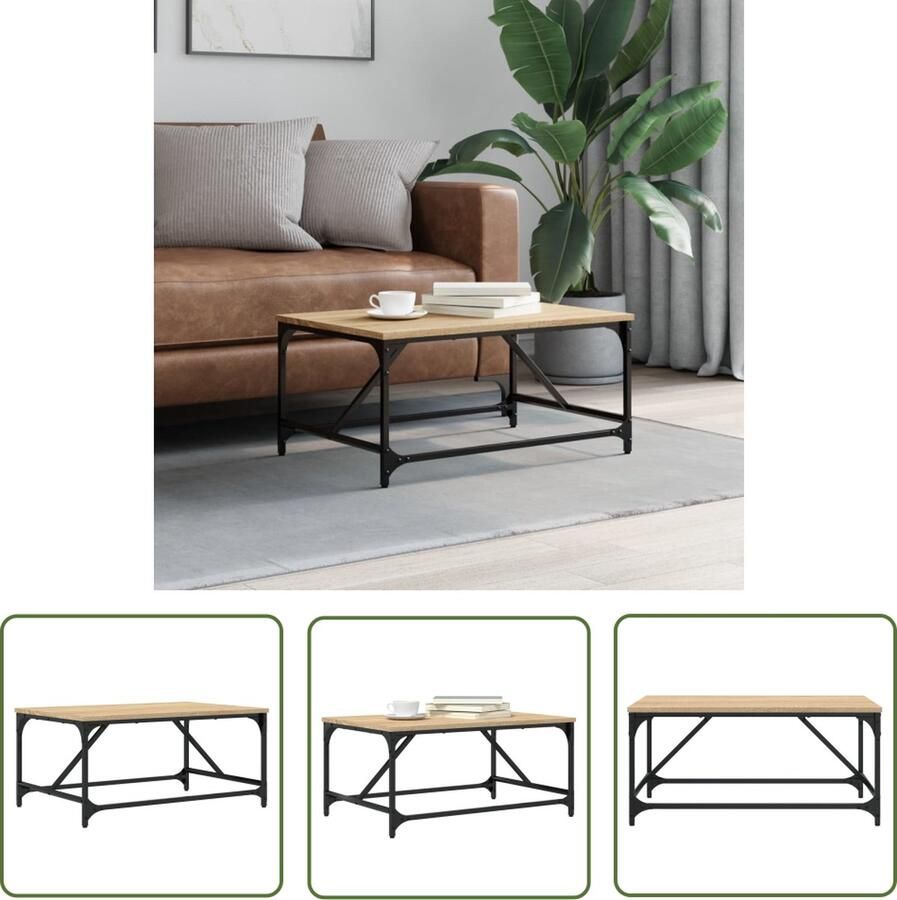 The Living Store Salontafel Sonoma Eiken 75 x 50 x 35 cm Bewerkt hout en metaal Salontafel Houten Salontafel Salontafeltje Eiken Salontafel Bruine Salontafel - Foto 3