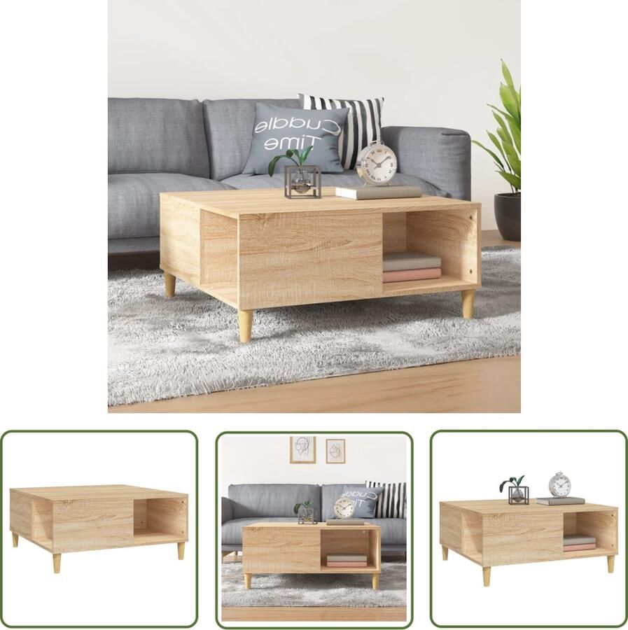 The Living Store Salontafel Sonoma Eiken 80 x 80 x 36.5 cm Bewerkt hout en Massief Eucalyptushout Salontafel Houten Salontafel Eiken Salontafel Bruine Salontafel Bijzettafel - Foto 2