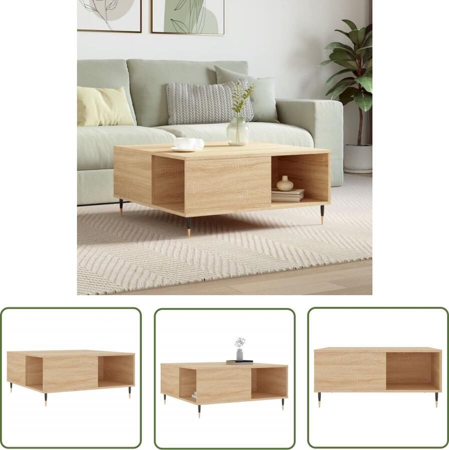 The Living Store Salontafel 80x80x36 5 cm bewerkt hout sonoma eikenkleurig Salontafel Houten Salontafel Sonoma Eiken Bijzettafel Tv Tafellaar - Foto 2