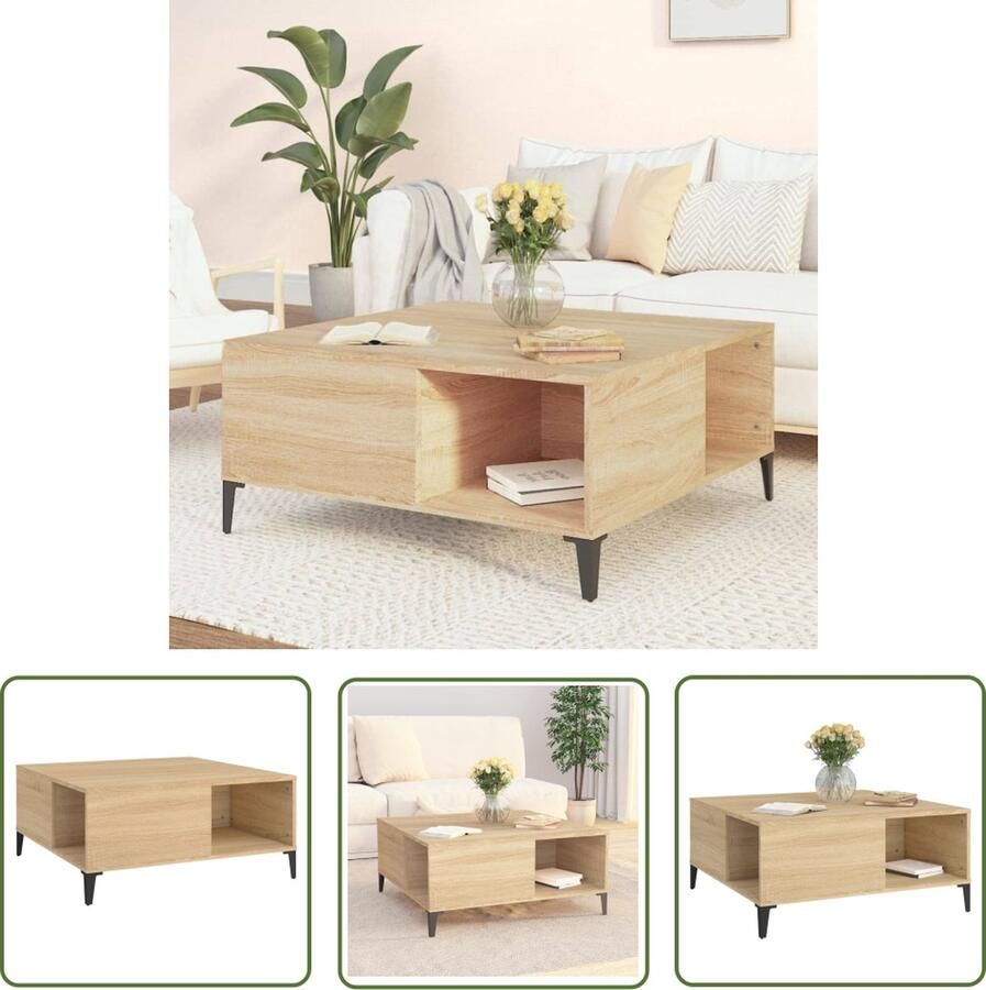 VidaXL Houten Salontafel 80x80x36 5 cm bewerkt hout sonoma eikenkleurig Salontafel Sonoma Eiken Bijzettafel Tv Tafeltje - Foto 2