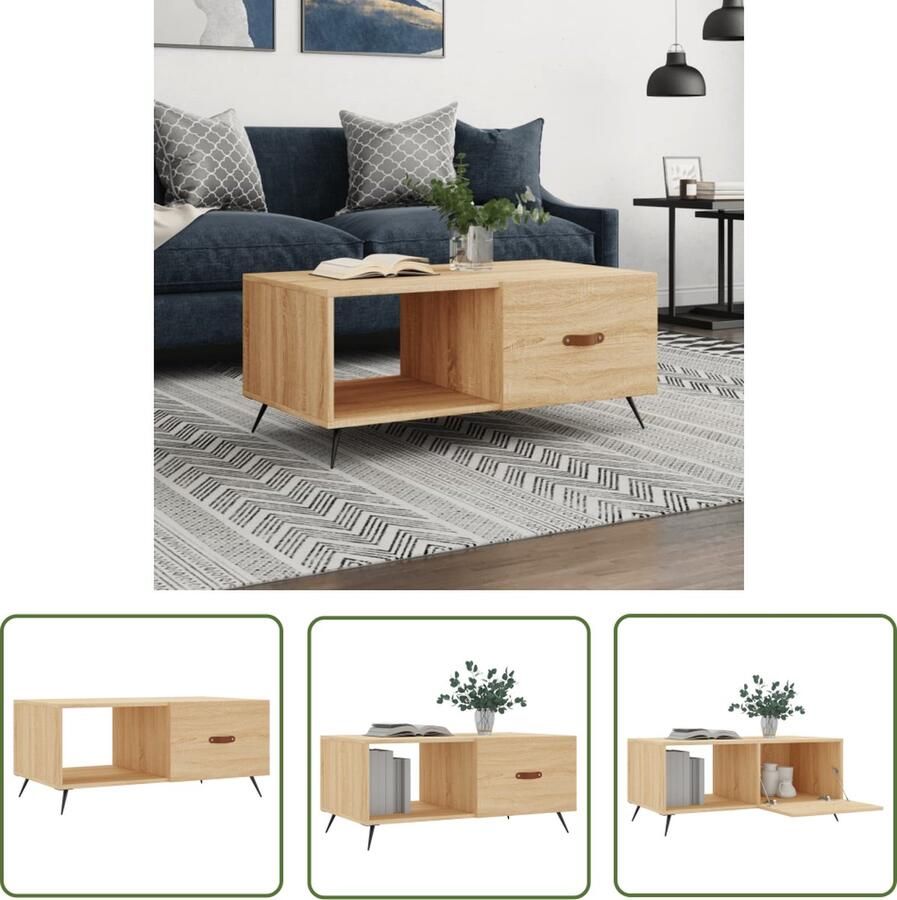 The Living Store Salontafel Sonoma Eiken 90 x 50 x 40 cm Bewerkt Hout en IJzer Salontafel Eikenhouten Salontafel Salontafeltje Houten Salontafel Design Salontafel - Foto 2