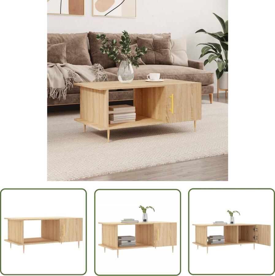The Living Store Salontafel 90x50x40 cm bewerkt hout sonoma eikenkleurig Salontafel Salontafeltje Houten Salontafel Eiken Salontafel Moderne Salontafel - Foto 2