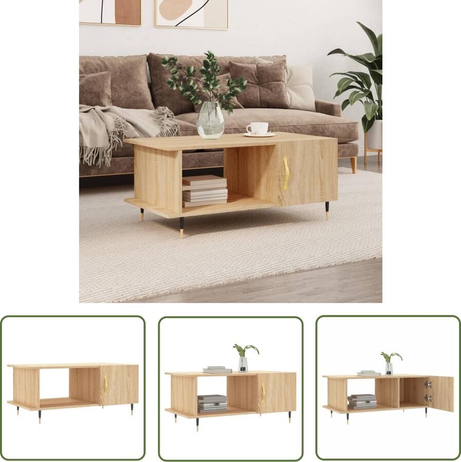 The Living Store Salontafel Sonoma Eiken 90 x 50 x 40 cm Duurzaam bewerkt hout en ijzer Salontafel Houten Salontafel Salontafeltje Bijzettafel Eiken Meubilair - Foto 2