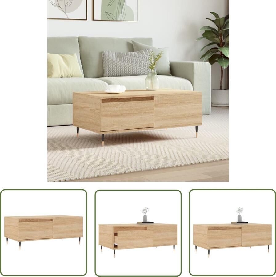 The Living Store Salontafel 90x50x36 5 cm bewerkt hout sonoma eikenkleurig Salontafel Eiken Meubilair Houten Salontafel Tv Tafellaar Bijzettafel - Foto 2