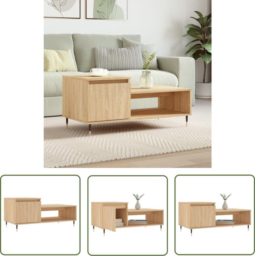 The Living Store Salontafel Sonoma Eiken Bewerkt Hout 100x50x45 cm Voldoende Opbergruimte Salontafel Salontafeltje Bijzettafel Houten Salontafel Eiken Salontafel - Foto 2