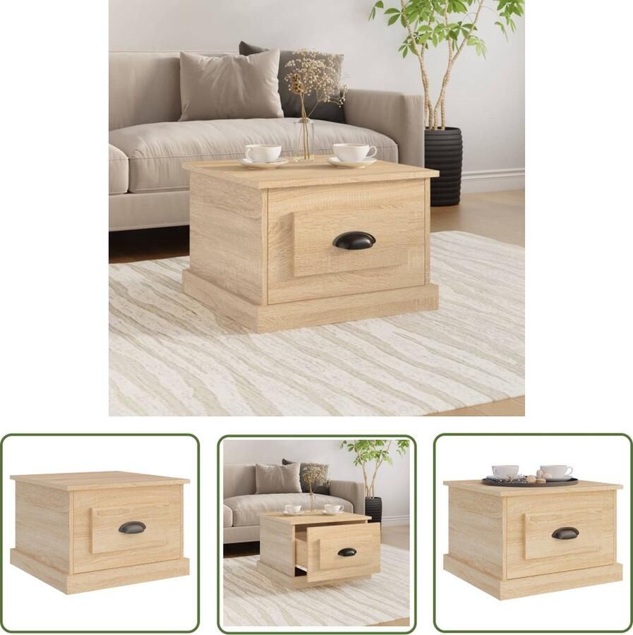 The Living Store Salontafel Sonoma Eiken Bewerkt Hout 50x50x35 cm Duurzaam Met Lade Salontafel Bijzettafel Houten Salontafel Eiken Salontafel Sonoma Eiken - Foto 2