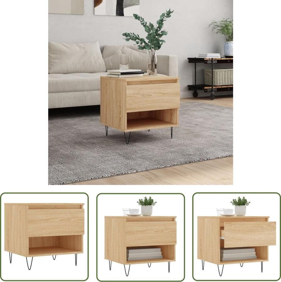 The Living Store Salontafel Sonoma Eiken Bewerkt Hout en Metaal 50 x 46 x 50 cm Salontafel Eikenhouten Salontafel Houten Salontafel Design Salontafel Met Lade - Foto 3