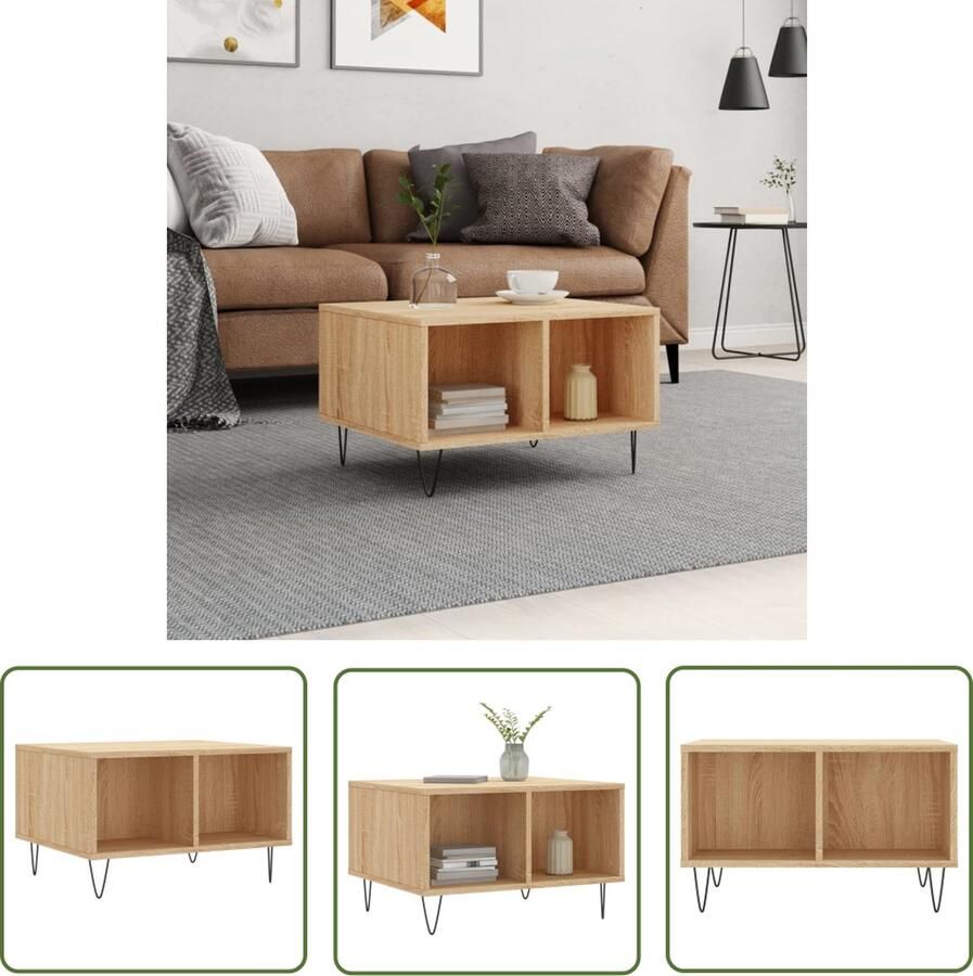 The Living Store Salontafel Sonoma Eiken Bijzettafel 60 x 50 x 36.5 cm Bewerkt hout en metaal Salontafel Bijzettafel Houten Salontafel Eikenhouten Salontafel Design Salontafel - Foto 2