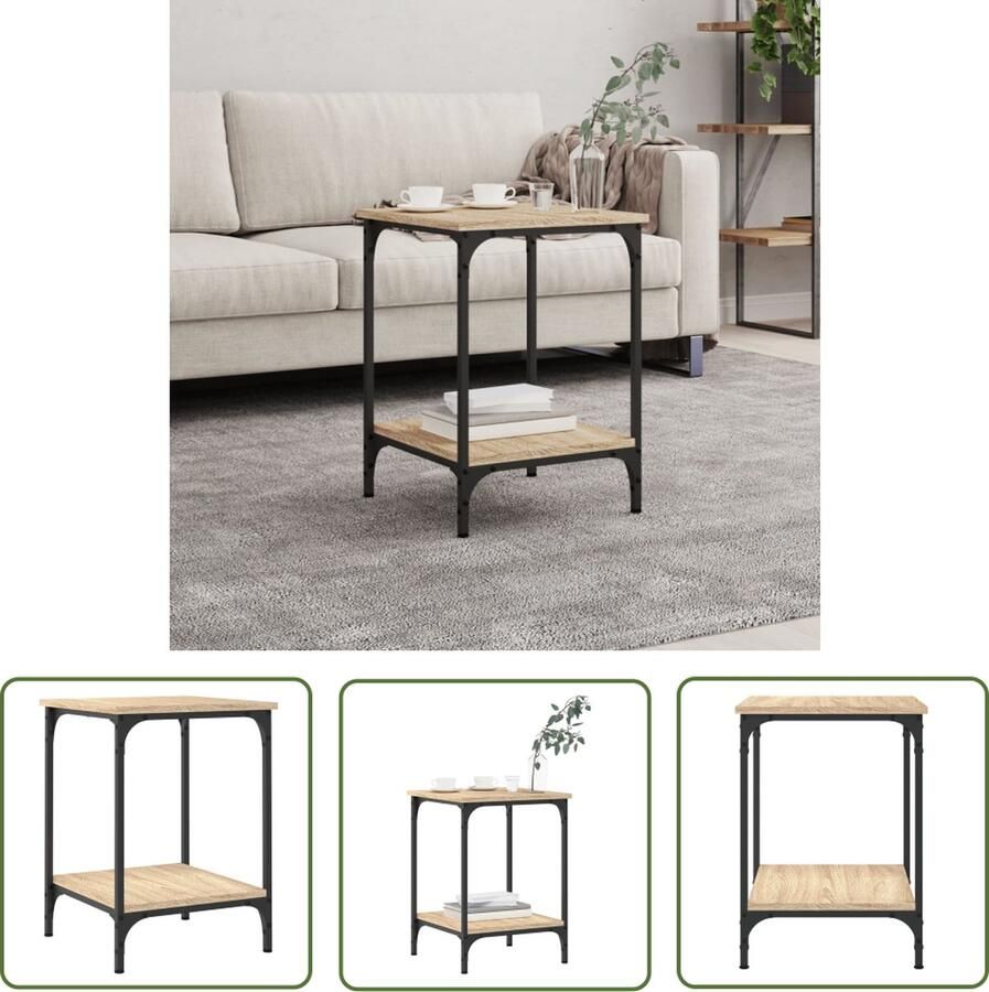 The Living Store Salontafel Sonoma Eiken Bijzettafel met Opbergruimte Stevig Houten Tafelblad Stabiel Metalen Frame 40 x 40 x 55 cm Salontafel Bijzettafel Houten Tafel Eiken Meubilair Bruine Salontafel - Foto 2