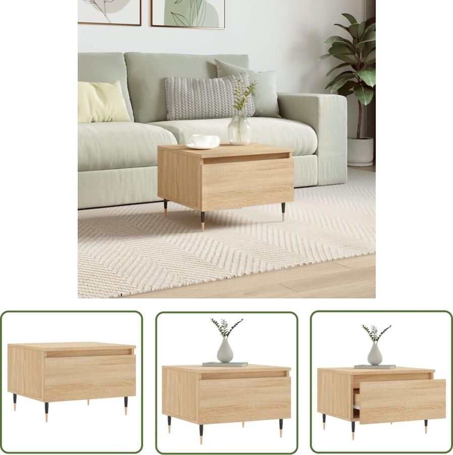 The Living Store Salontafel Sonoma Eiken Hout Metaal 50 x 46 x 35 cm