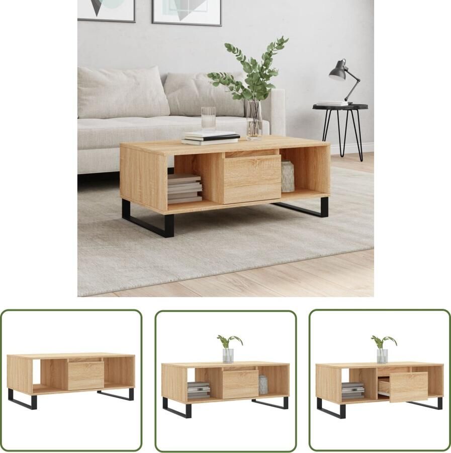 VidaXL -Salontafel-90x50x36 5-cm-bewerkt-hout-sonoma-eikenkleurig - Foto 3
