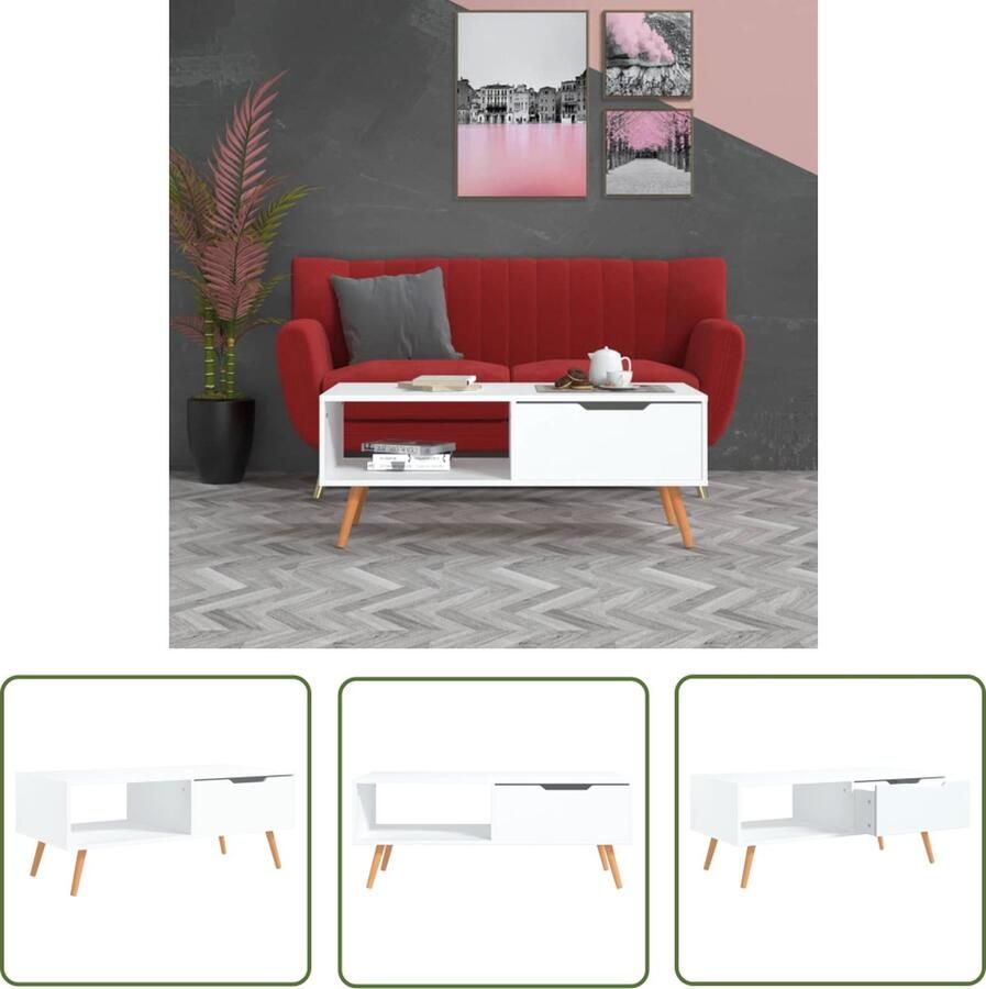 The Living Store Salontafel 100x49-5x43 cm spaanplaat wit Tafel - Foto 2