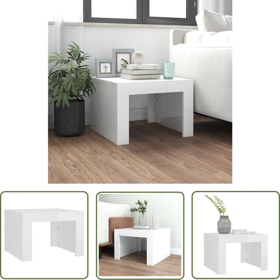 The Living Store Salontafel 50x50x35 cm spaanplaat hoogglans wit Tafel - Foto 2