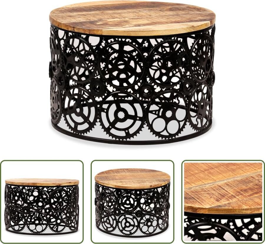 The Living Store Salontafel Steampunk 60 x 40 cm Mangohout en staal - Foto 2