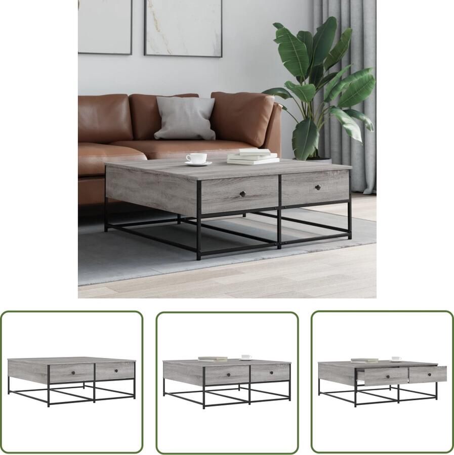 The Living Store Salontafel Trendy Bewerkt Hout 100 x 99 x 40 cm Grijs Sonoma Eiken Salontafel Bewerkt Hout Grijze Salontafel Moderne Salontafel Houten Salontafel - Foto 2