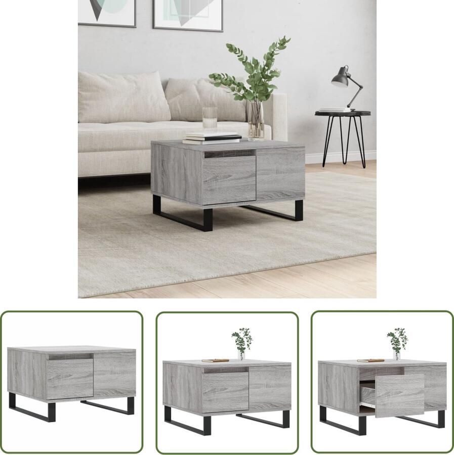 VidaXL The Living Store Salontafel 55x55x36 5 cm bewerkt hout grijs sonoma eikenkleurig Salontafel Bijzettafel Houten Salontafel Grijze Salontafel Modern Meubilair - Foto 2