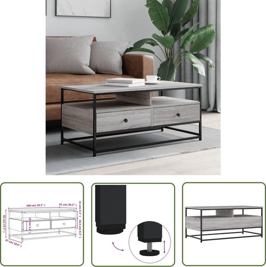 The Living Store Salontafel Trendy Bijzettafel 100 x 51 x 45 cm Grijs Sonoma Eiken