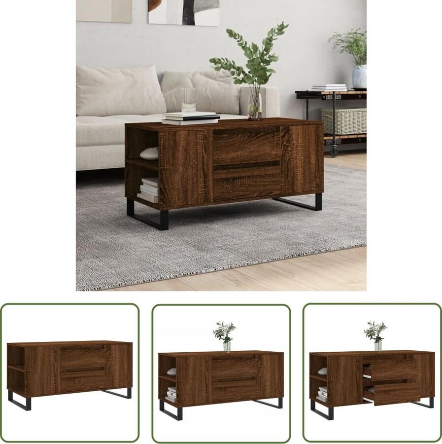 The Living Store Salontafel Trendy Bijzettafel 102 x 44.5 x 50 cm Bruineiken Salontafel Bijzettafel Houten Tafel Bruin Designmeubel - Foto 2