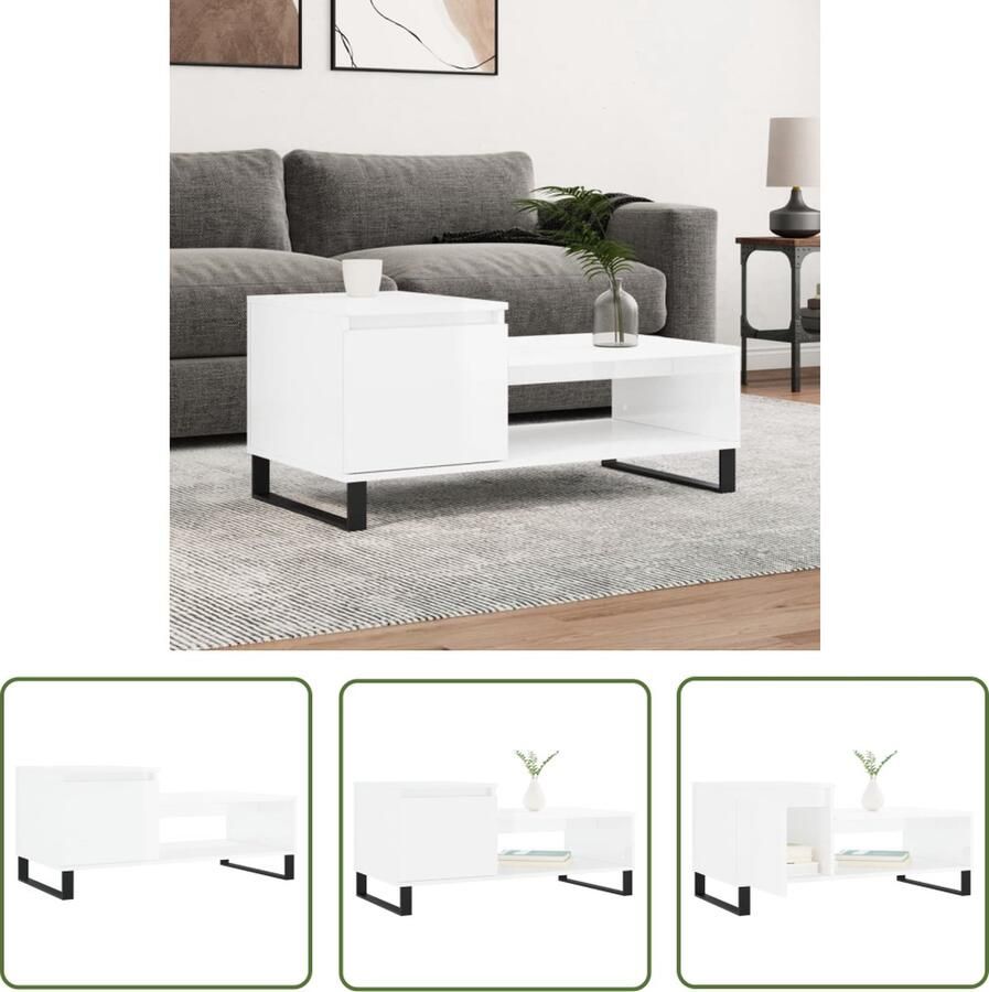 The Living Store Salontafel Trendy Bijzettafel 2 vakken en 1 deur Stevig tafelblad Metalen poten