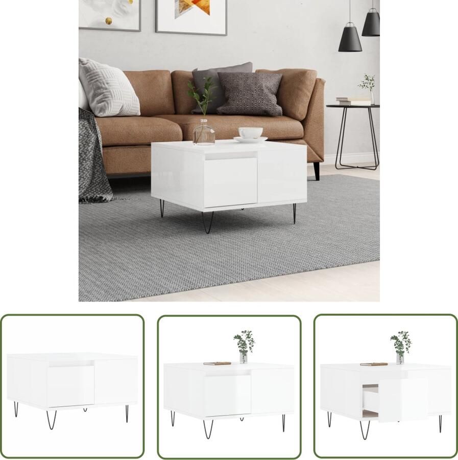 The Living Store Salontafel Trendy Bijzettafel 55 x 55 x 36.5 cm Hoogglans wit