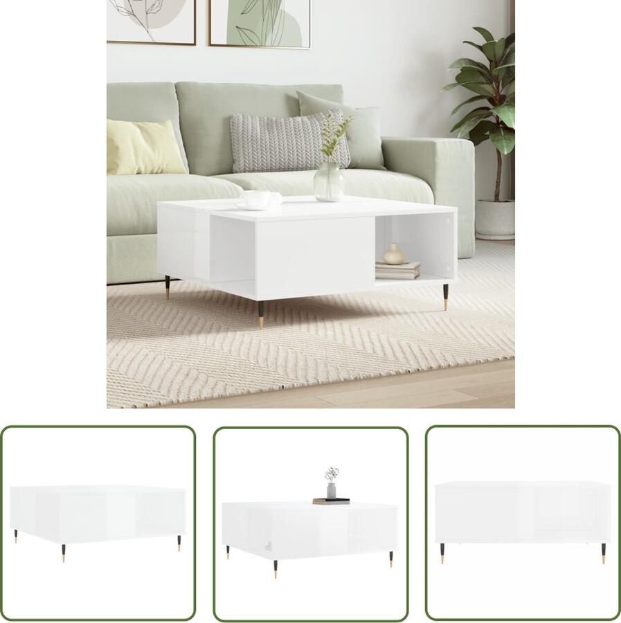 The Living Store Salontafel Trendy Bijzettafel 80 x 80 x 36.5 cm Hoogglans wit