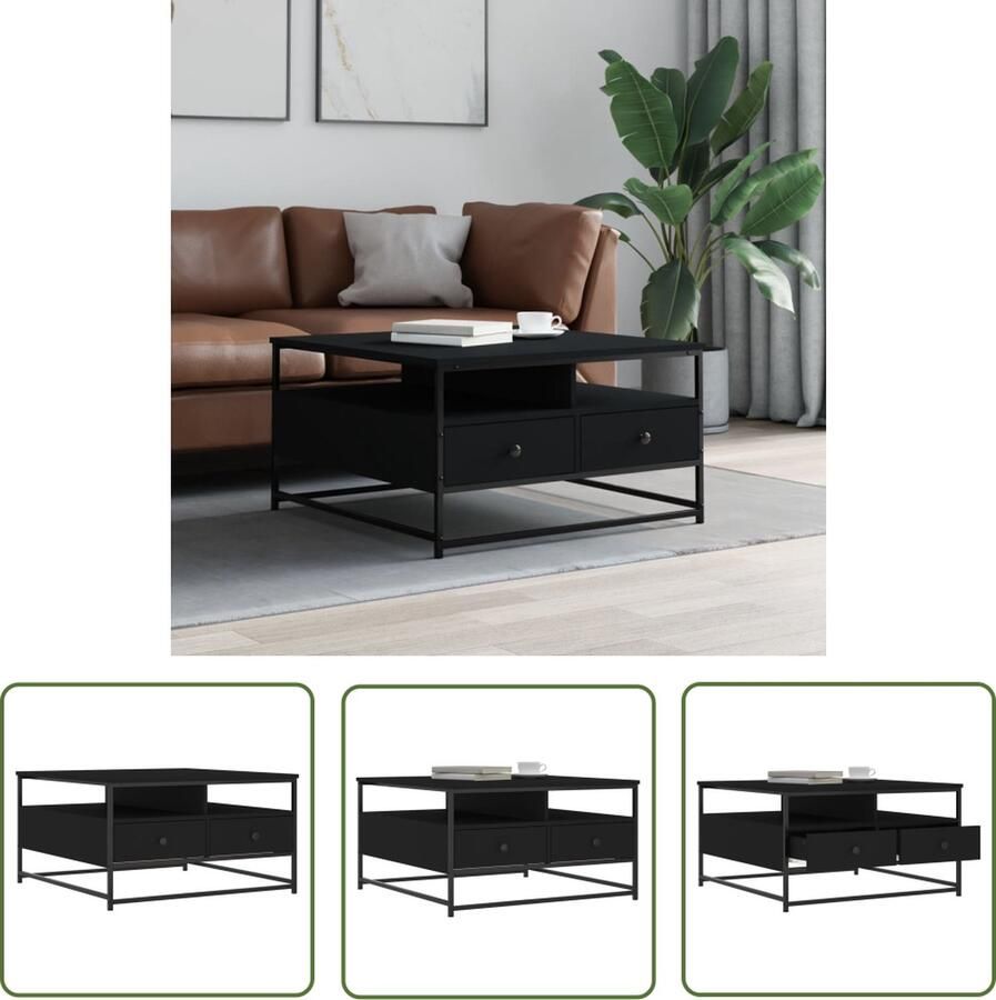 The Living Store Salontafel Trendy Bijzettafel 80 x 80 x 45 cm Zwart Salontafel Bijzettafel Houten Tafel Zwarte Tafel Trendige Salontafel - Foto 2