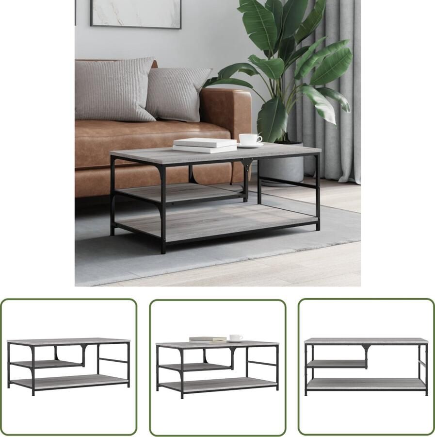 The Living Store Salontafel Trendy Bijzettafel 90 x 49 x 40 cm Grijs sonoma eiken