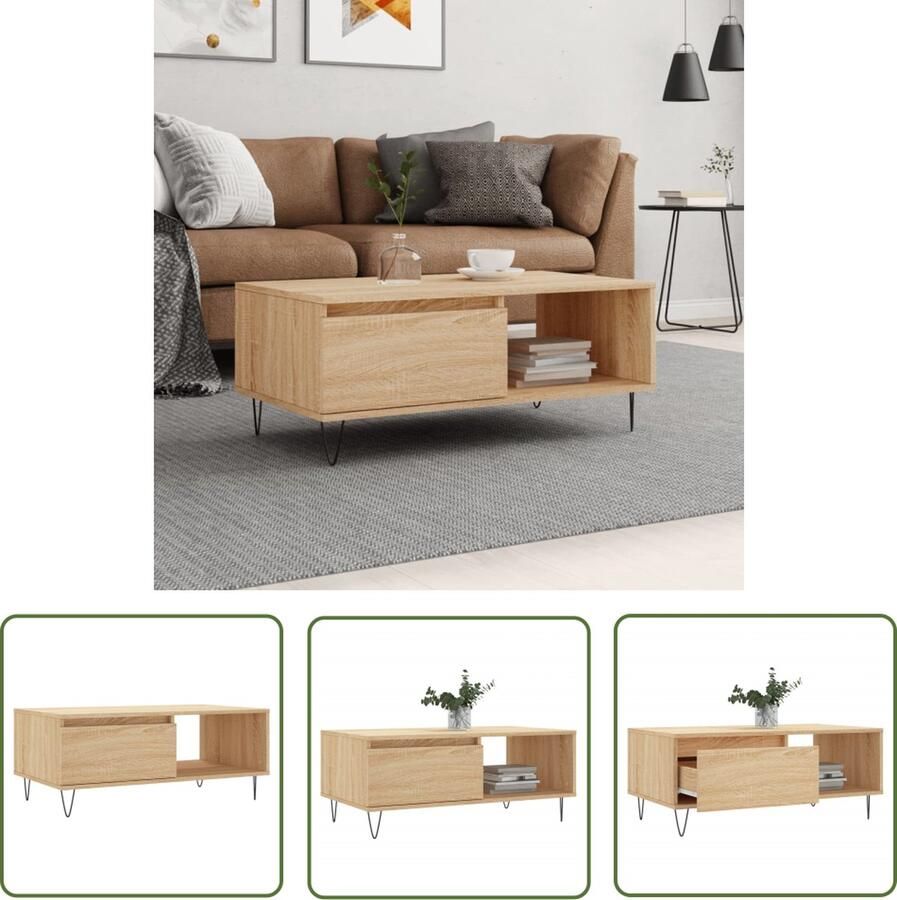 The Living Store Salontafel 90x50x36 5 cm bewerkt hout sonoma eikenkleurig Salontafel Bijzettafel Houten Tafel Eiken Meubilair Living Room Furniture - Foto 2