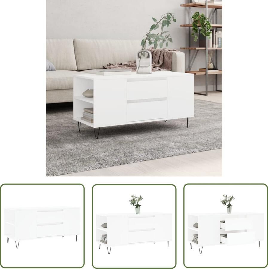 The Living Store Salontafel Trendy Bijzettafel Afmeting- 102 x 44.5 x 50 cm (L x B x H) Ken- Duurzaam hout en metaal Salontafel Bijzettafel Houten Salontafel Witte Salontafel Modern Design - Foto 2