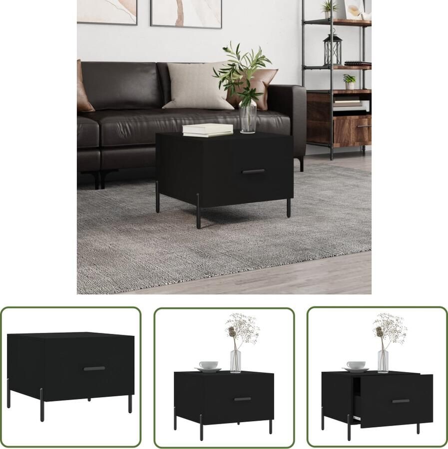 The Living Store Salontafel Trendy Bijzettafel met lade Stevig tafelblad IJzeren poten Zwart Bewerkt hout en ijzer 50x50x40cm Montage vereist Salontafel Bijzettafel Houten Salontafel Zwarte Salontafel Moderne Salontafel