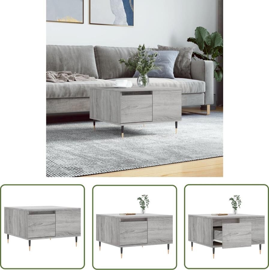 The Living Store Salontafel Trendy Bijzettafel Afmetingen- 55 x 55 x 36.5 cm Ken- Grijs Salontafel Bijzettafel Houten Salontafel Grijze Salontafel Design Salontafel - Foto 2