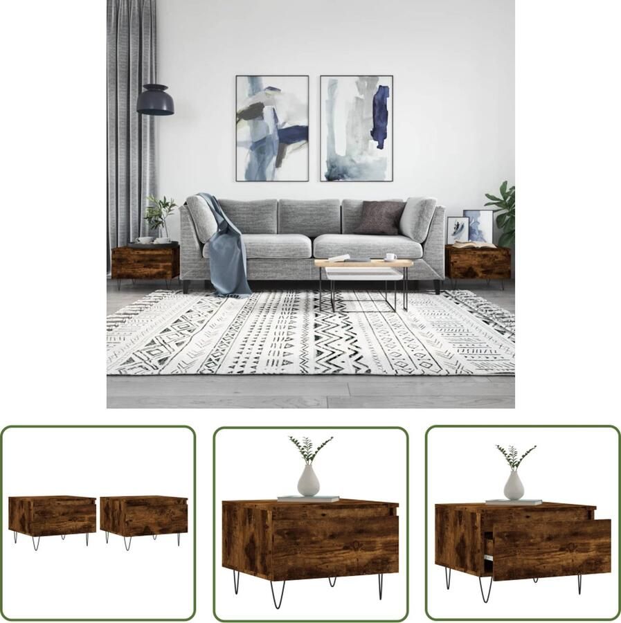 The Living Store Salontafel Trendy Bijzettafel met lade 50 x 46 x 35 cm Gerookt eiken Salontafel Bijzettafel Houten Salontafel Salontafeltje Trendige Salontafel - Foto 2