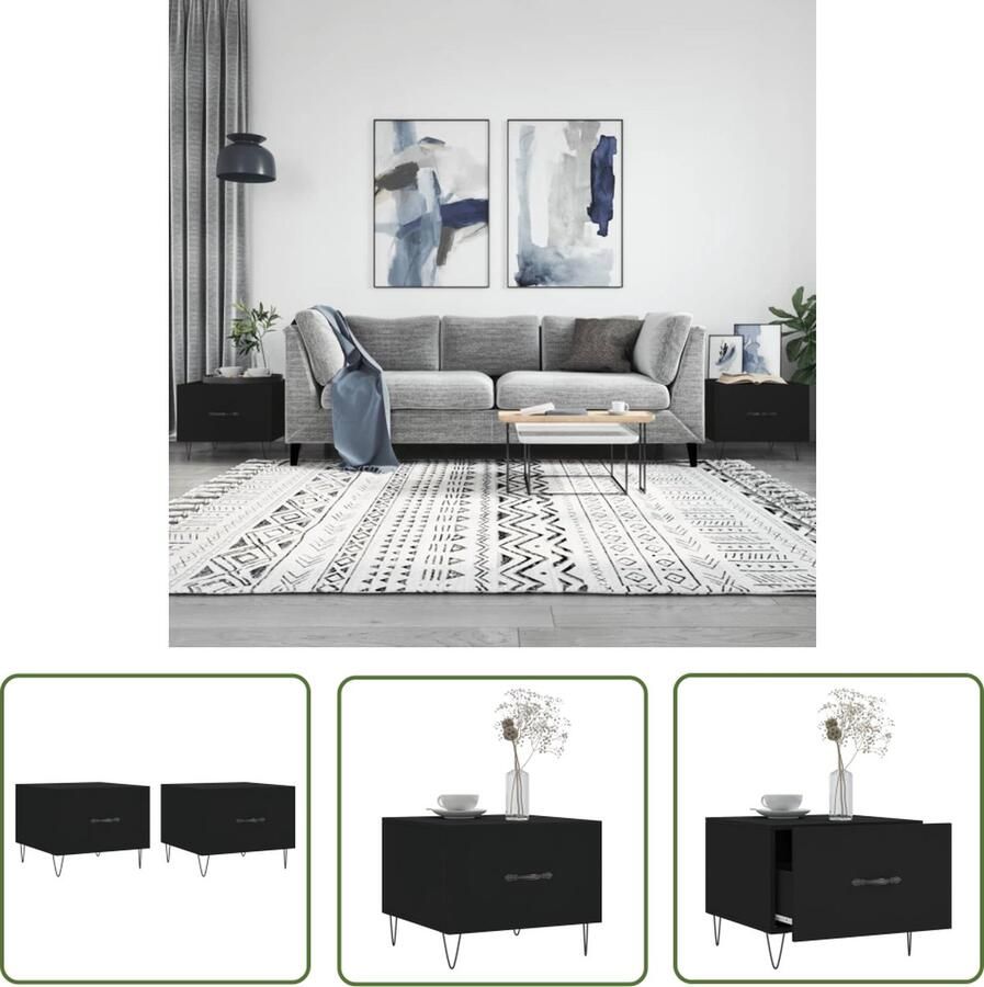The Living Store Salontafel Trendy Bijzettafel met lade Stevig tafelblad IJzeren poten 50x50x40 cm Zwart Salontafel Bijzettafel Houten Tafel Zwarte Tafel Modern Design - Foto 3