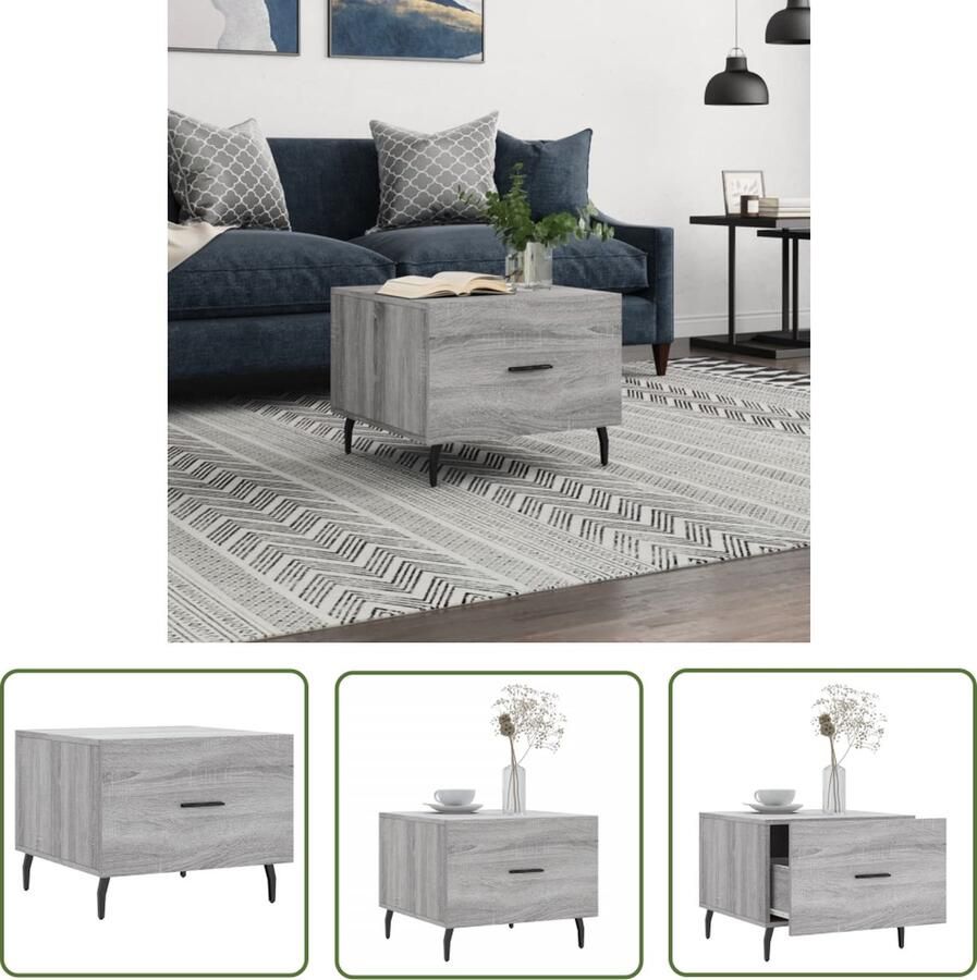 The Living Store Salontafel Trendy Grijs Sonoma Eiken 50 x 50 x 40 cm Duurzaam hout Met lade IJzeren poten Salontafel Bijzettafel Houten Salontafel Grijze Salontafel Met Lade - Foto 2
