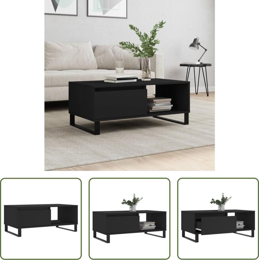 The Living Store Salontafel Trendy Hout metaal 90x50x36.5cm Zwart