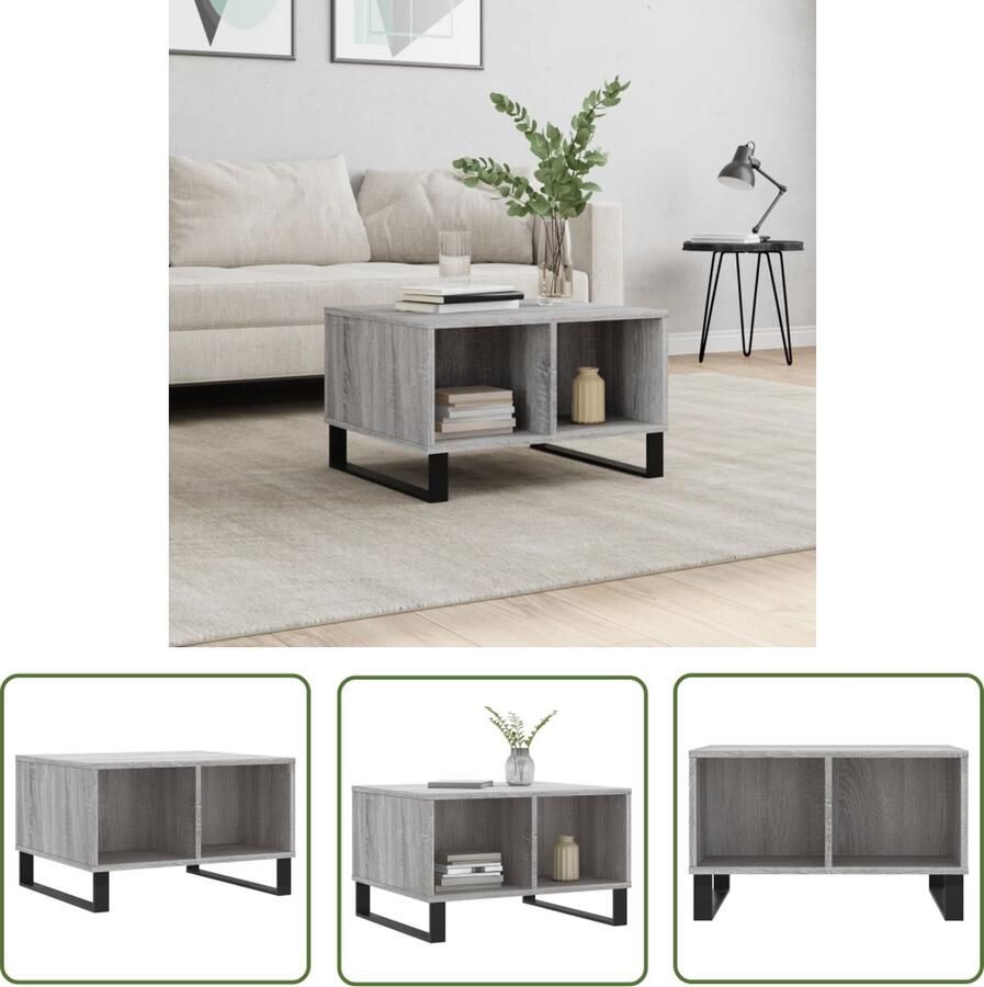 The Living Store Salontafel Trendy Salontafel Afmetingen- 60 x 50 x 36.5 cm Kleur- Grijs Sonoma Eiken Ken- Duurzaam Materiaal Salontafel Bijzettafel Houten Salontafel Grijze Salontafel Design Salontafel