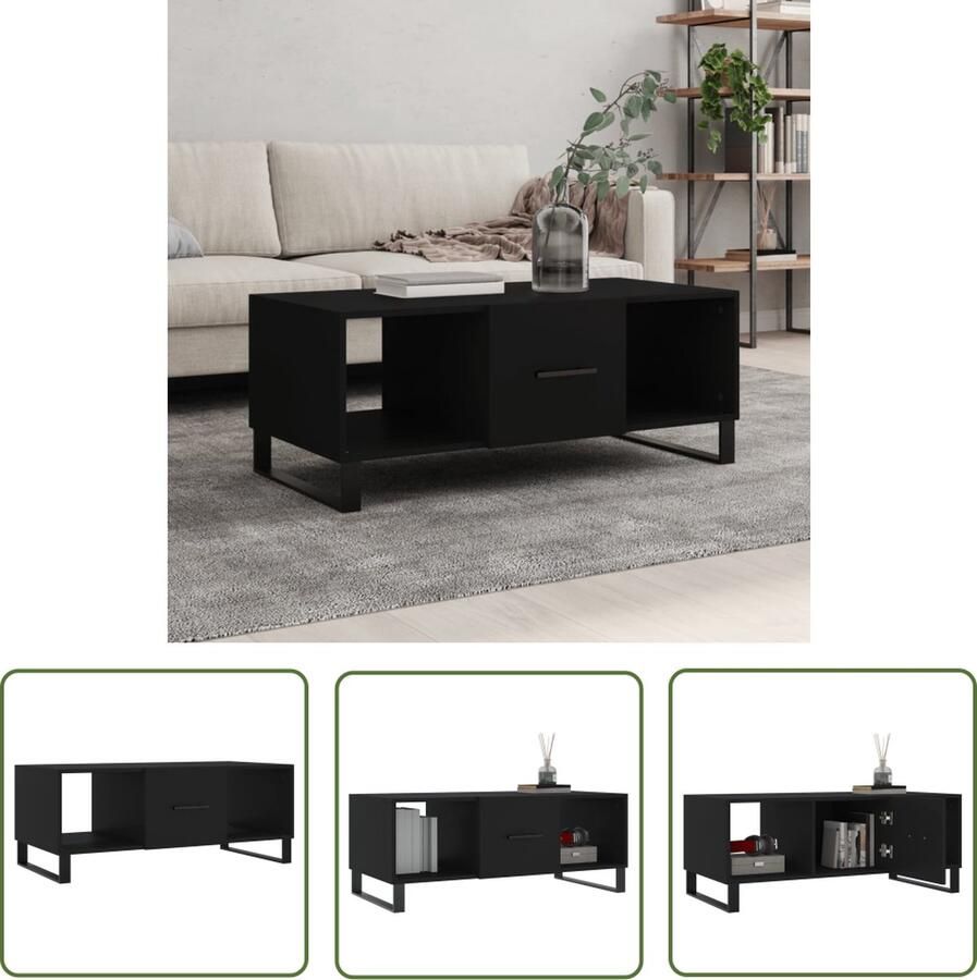 The Living Store Salontafel 102x50x40 cm bewerkt hout zwart Salontafel Salontafeltje Houten Salontafel Zwarte Salontafel Tv Tafeltje - Foto 2