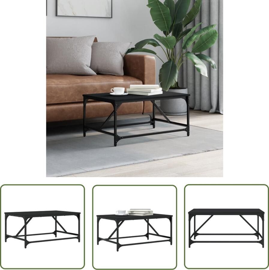 The Living Store Salontafel Trendy Zwart 75x50x35cm Duurzaam hout metaal Salontafel Zwarte Salontafel Houten Salontafel Moderne Salontafel Trendige Salontafel - Foto 2