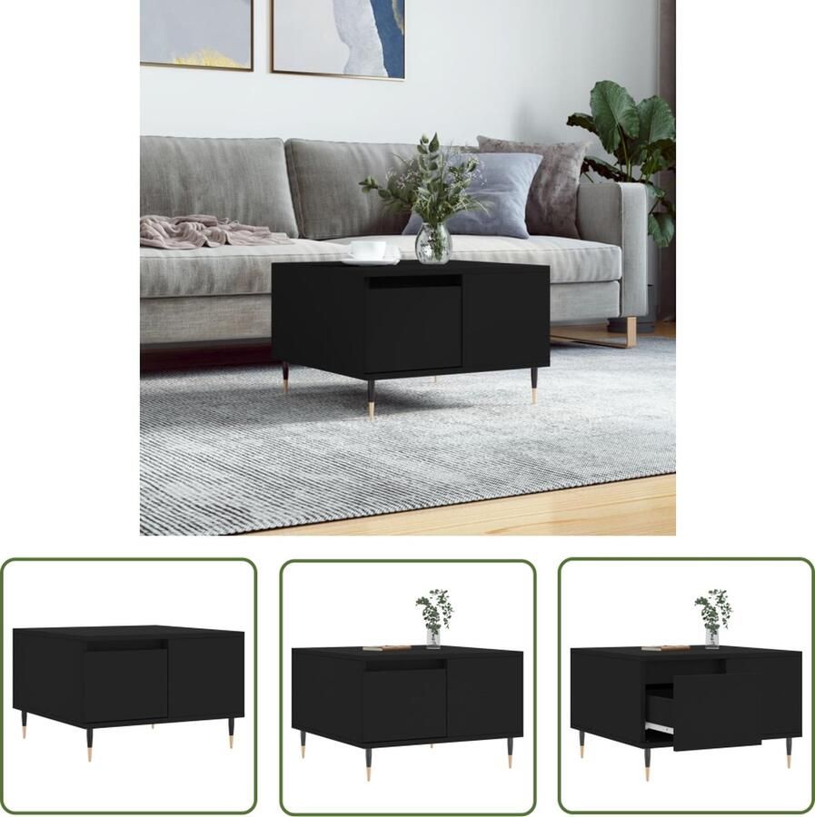 The Living Store Salontafel Trendy zwart bewerkt hout en metalen poten 55 x 55 x 36.5 cm Salontafel Zwarte Salontafel Houten Salontafel Trendige Salontafel Bijzettafel - Foto 2
