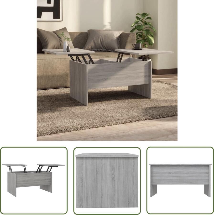 The Living Store Salontafel Uniek optilbaar ontwerp Grijs Sonoma Eiken Afmetingen- 80x50x42.5 cm Materiaal- Bewerkt Hout Montage vereist - Foto 2