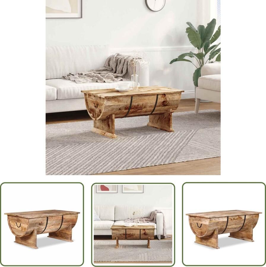 The Living Store Salontafel Vintage Hout 88x50x40 cm Groot Opbergvak Salontafel Vintage Meubilair Hout Meubels Mangohout Salontafel Met Opbergruimte - Foto 2
