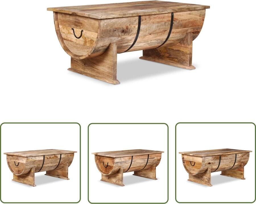 The Living Store Salontafel Vintage Hout 88x50x40 cm Groot Opbergvak Salontafel Vintage Meubilair Hout Meubels Mangohout Salontafel Met Opbergruimte - Foto 3