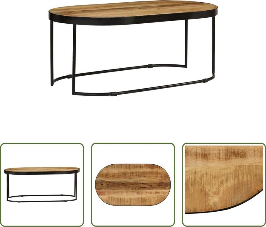 The Living Store Salontafel Vintage Industrieel 100 x 55 x 40 cm Massief ruw mangohout Gepoedercoat stalen frame Bruin Zwart