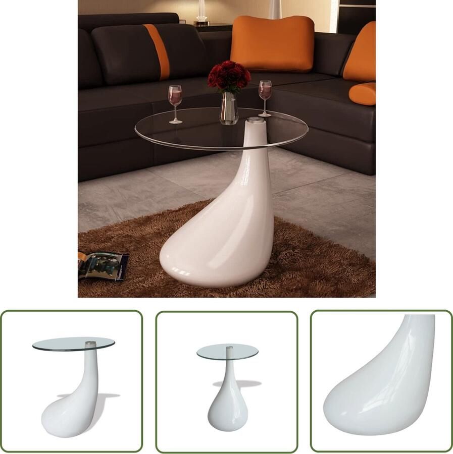 The Living Store Salontafel Waterdruppel 42 cm Diameter Hoogglans wit