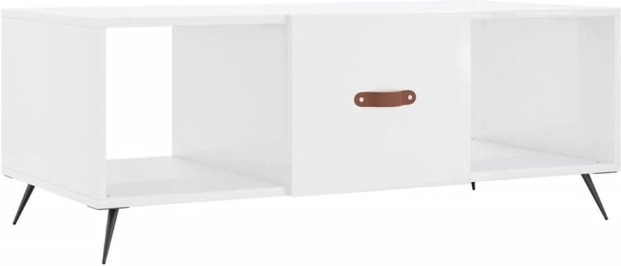 The Living Store Salontafel Wit 102x50x40 cm Duurzaam bewerkt hout 3 vakken Stevig tafelblad Praktische deur IJzeren poten Salontafel Houten Salontafel Wit Salontafel Bijzettafel Tv Tafeltje - Foto 5