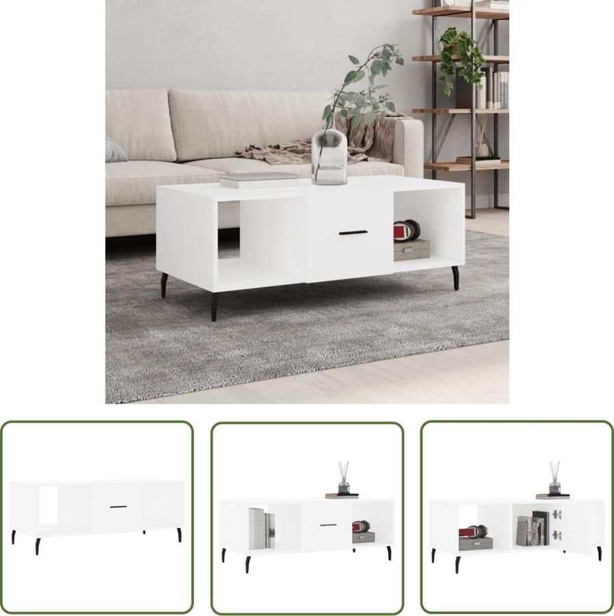 The Living Store Salontafel Wit 102 x 50 x 40 cm Duurzaam bewerkt hout en ijzer Salontafel Witte Salontafel Houten Salontafel Industriële Salontafel Bijzettafel - Foto 3
