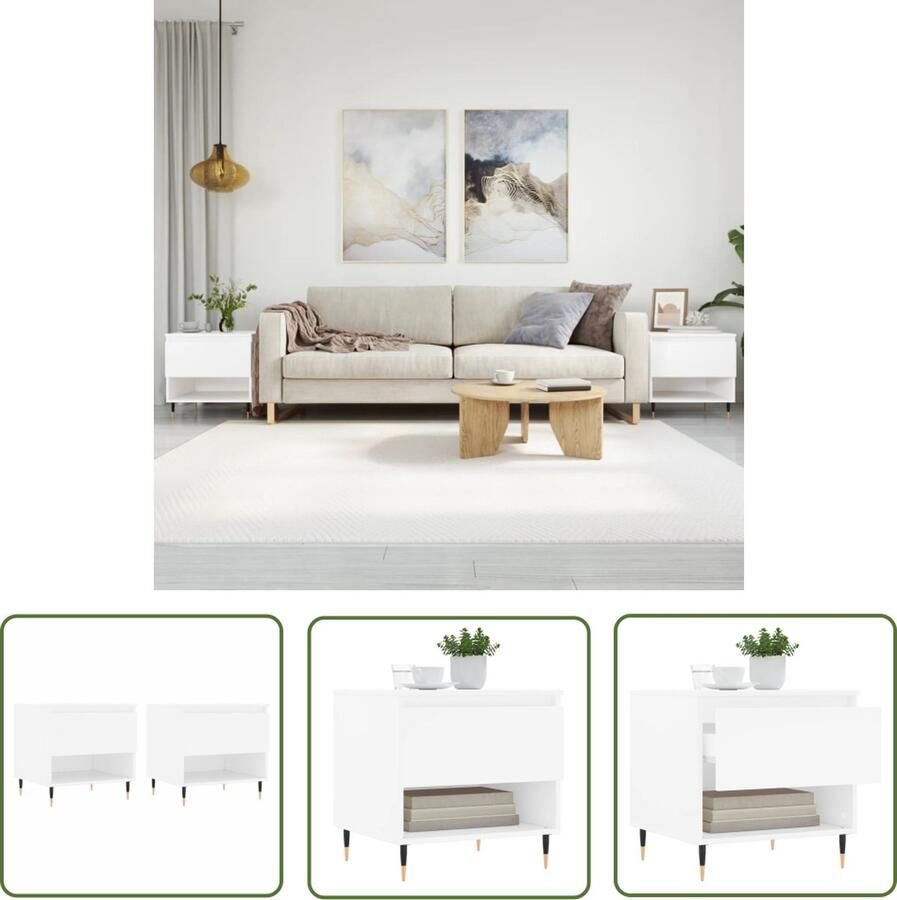The Living Store Salontafel Wit 50 x 46 x 50 cm Bewerkt hout en metaal Salontafel Bijzettafel Houten Salontafel Witte Salontafel Design Salontafel - Foto 2