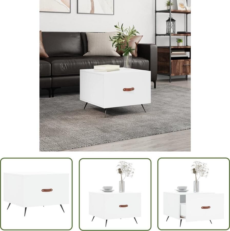 The Living Store Salontafel Wit 50 x 50 x 40 cm Bewerkt hout en ijzer Salontafel Salontafeltje Witte Salontafel Houten Salontafel Metalen Salontafel - Foto 3