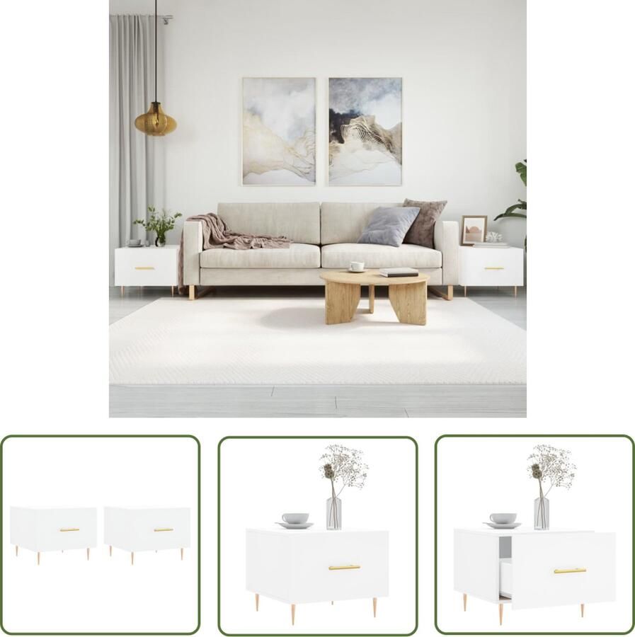 The Living Store Salontafel Wit 50 x 50 x 40 cm Met Lade Hoge Kwaliteit Salontafel Bijzettafel Houten Salontafel Wit Meubilair Salontafeltje - Foto 2