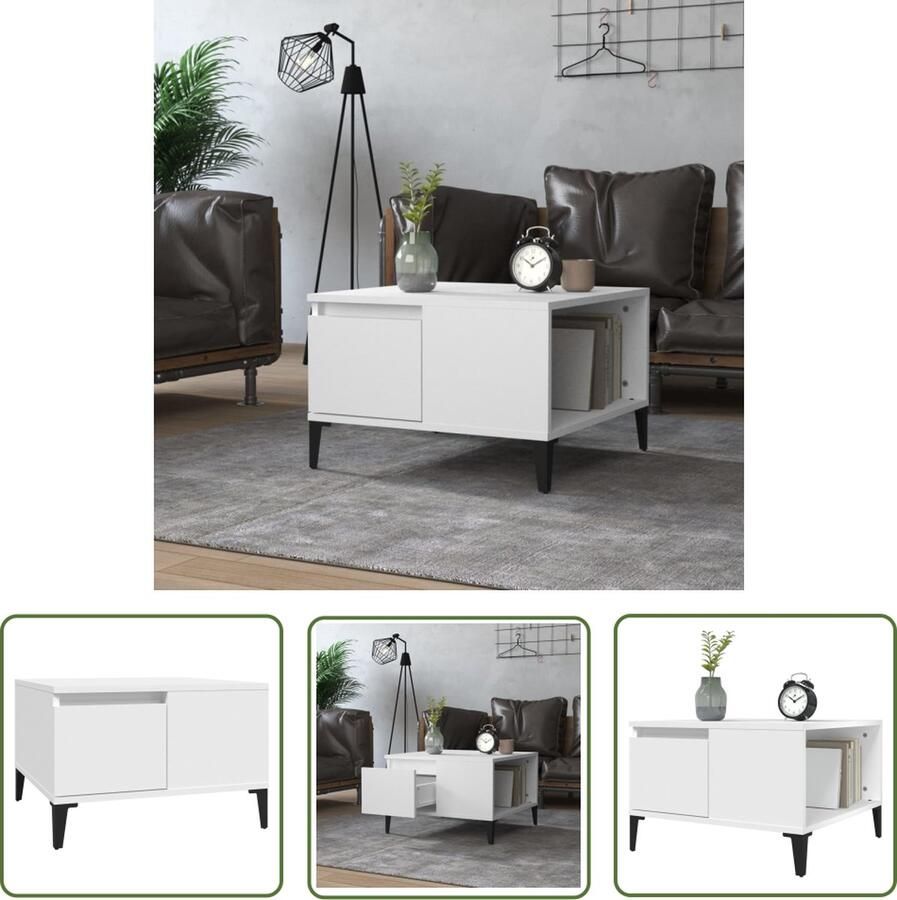 The Living Store Salontafel Wit 55 x 55 x 36.5 cm bewerkt hout en metaal Salontafel Houten Salontafel Wit Salontafel Met Lade Kleine Salontafel - Foto 2